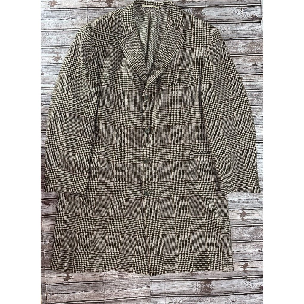 Burberry London 100% Cashmere Plaid Houndstooth Over Coat Size 46 Long 39"